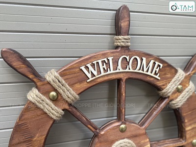 Bánh lái tàu trang trí Welcome Full Nâu đường kính 32 - 62cm [Gỗ dày - 3 Size] BANHLAI-05